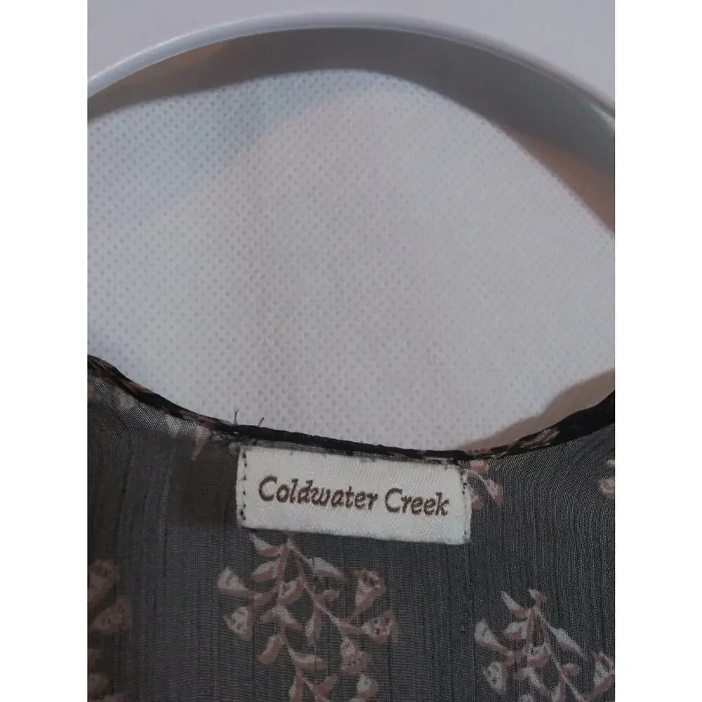 Coldwater Creek Sheer Silky Black Printed Kimono Cover-Up Size One Size